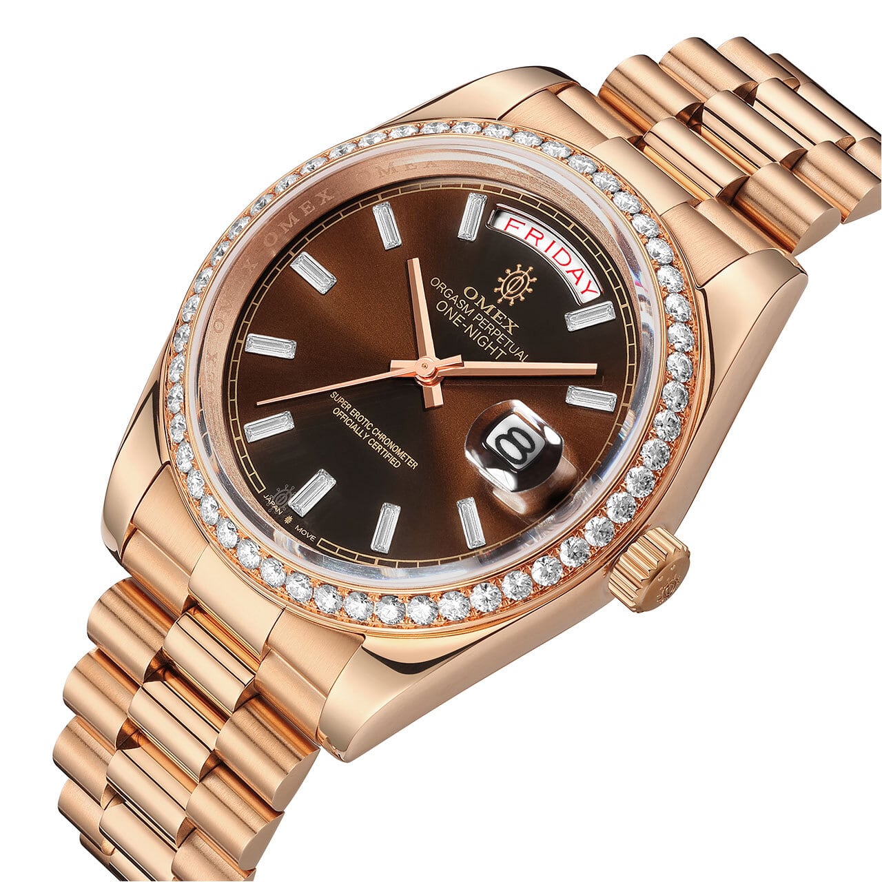 【スペシャルカスタムモデル】OMEX ワンナイト オートマチック モアサナイトカスタム ピンクゴールド×チョコレート
