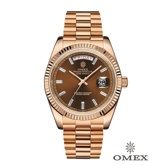 【レビュー特典付き】OMEX ワンナイト オートマチック ピンクゴールド×チョコレート