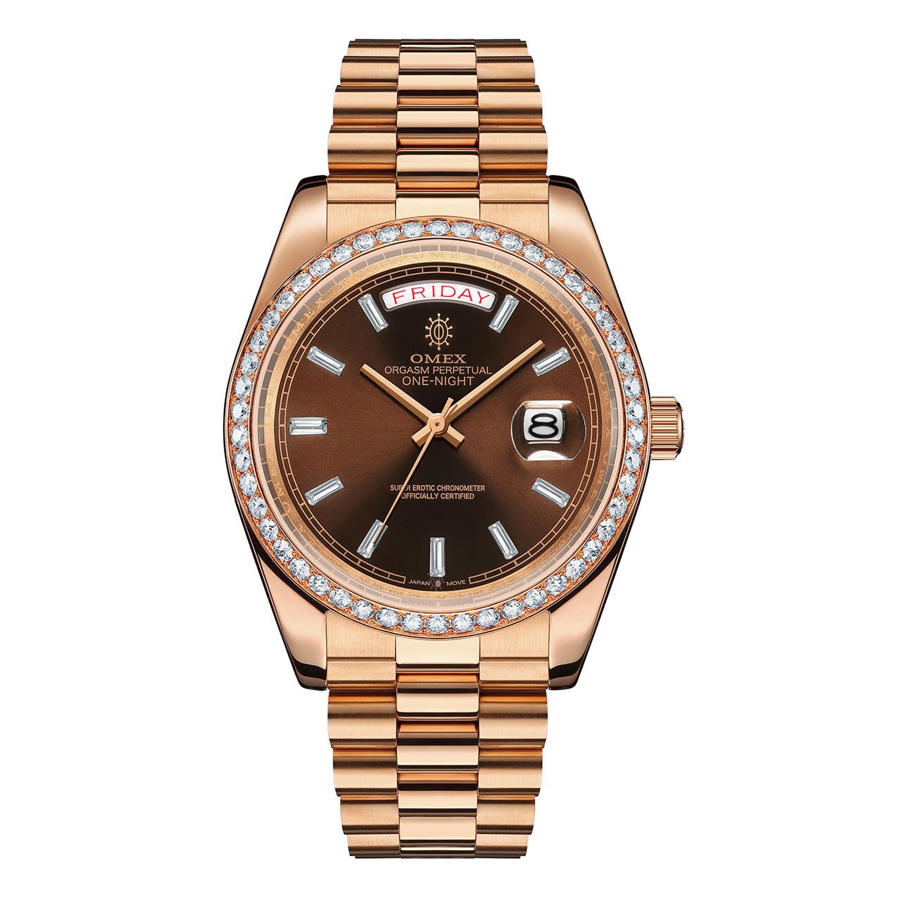 【スペシャルカスタムモデル】OMEX ワンナイト オートマチック モアサナイトカスタム ピンクゴールド×チョコレート