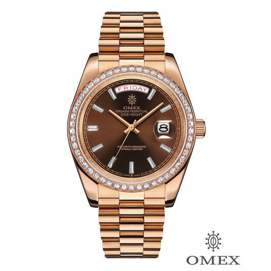 【スペシャルカスタムモデル】OMEX ワンナイト オートマチック モアサナイトカスタム ピンクゴールド×チョコレート