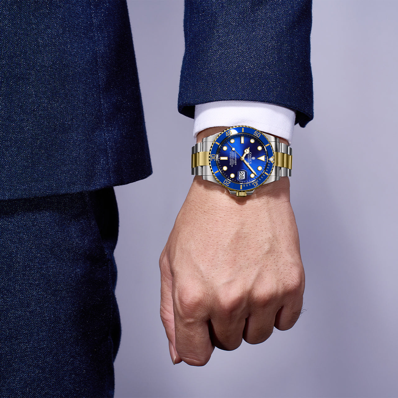 【レビュー特典付き】OMEX シャブリーナ オートマチック コンビ×ブルー