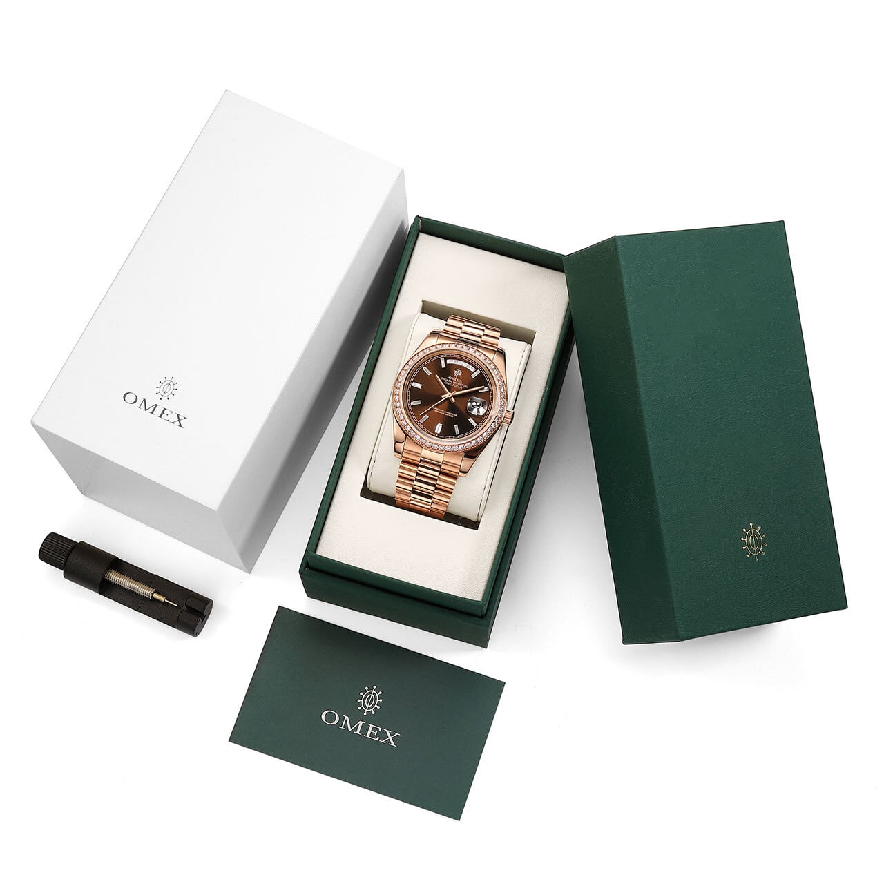 【スペシャルカスタムモデル】OMEX ワンナイト オートマチック モアサナイトカスタム ピンクゴールド×チョコレート